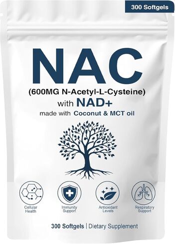 NAC 600 مجم غير معدل وراثيًا، خالي من الغلوتين، مكمل NAC العضوي، كبسولات N-Acetyl Cysteine ​​مع NAD+ للصحة الخلوية والرئة، 300 كبسولة هلامية in Saudi Arabia