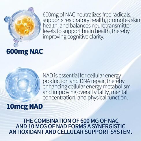 NAC 600 مجم غير معدل وراثيًا، خالي من الغلوتين، مكمل NAC العضوي، كبسولات N-Acetyl Cysteine ​​مع NAD+ للصحة الخلوية والرئة، 300 كبسولة هلامية in Saudi Arabia
