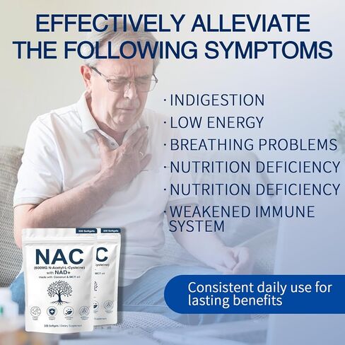 NAC 600 مجم غير معدل وراثيًا، خالي من الغلوتين، مكمل NAC العضوي، كبسولات N-Acetyl Cysteine ​​مع NAD+ للصحة الخلوية والرئة، 300 كبسولة هلامية in Saudi Arabia