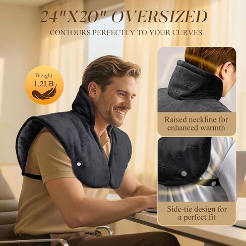 وسادة تدفئة بالأشعة تحت الحمراء البعيدة للرقبة والأكتاف - أثقل بنسبة 20%، حرارة مستهدفة عميقة 6X لتخفيف آلام العضلات بسرعة، مقاس 20 بوصة × 24 بوصة، كبيرة، ألياف كربون مزدوجة، 8 إعدادات للحرارة، إيقاف تلقائي in Kuwait