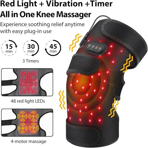 العلاج بالضوء الأحمر للركبة، مدلك الركبة بالحرارة والضوء الأحمر، 660 نانومتر 850 نانومتر، HSA مؤهل FSA، وسادة تدفئة الركبة لتخفيف آلام الركبة، 4 محركات قوية، سلك طاقة طويل 78 بوصة in Kuwait