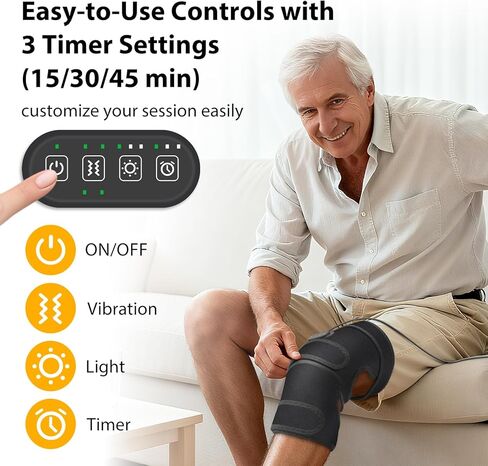 العلاج بالضوء الأحمر للركبة، مدلك الركبة بالحرارة والضوء الأحمر، 660 نانومتر 850 نانومتر، HSA مؤهل FSA، وسادة تدفئة الركبة لتخفيف آلام الركبة، 4 محركات قوية، سلك طاقة طويل 78 بوصة in Kuwait