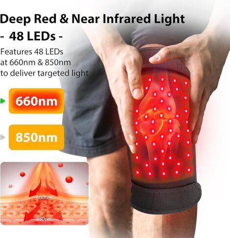 العلاج بالضوء الأحمر للركبة، مدلك الركبة بالحرارة والضوء الأحمر، 660 نانومتر 850 نانومتر، HSA مؤهل FSA، وسادة تدفئة الركبة لتخفيف آلام الركبة، 4 محركات قوية، سلك طاقة طويل 78 بوصة in Kuwait