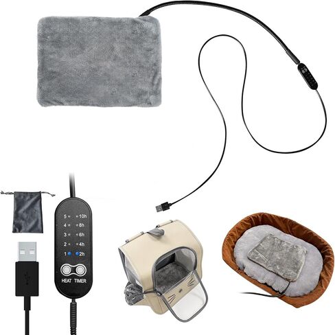 وسادة تدفئة USB للقطط والكلاب في الأماكن المغلقة/السفر/الخارج - حقيبة بنك الطاقة وغطاء قابل للغسل، سخان مقاوم للماء آمن 5 فولت، 5 درجات حرارة ومؤقت، إيقاف تلقائي عند 140 درجة فهرنهايت، بطارية/جدار/سيارة تعمل (8 بوصة × 11.5 بوصة) in Kuwait