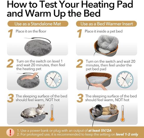 وسادة تدفئة USB للقطط والكلاب في الأماكن المغلقة/السفر/الخارج - حقيبة بنك الطاقة وغطاء قابل للغسل، سخان مقاوم للماء آمن 5 فولت، 5 درجات حرارة ومؤقت، إيقاف تلقائي عند 140 درجة فهرنهايت، بطارية/جدار/سيارة تعمل (8 بوصة × 11.5 بوصة) in Kuwait