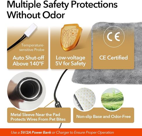 وسادة تدفئة USB للقطط والكلاب في الأماكن المغلقة/السفر/الخارج - حقيبة بنك الطاقة وغطاء قابل للغسل، سخان مقاوم للماء آمن 5 فولت، 5 درجات حرارة ومؤقت، إيقاف تلقائي عند 140 درجة فهرنهايت، بطارية/جدار/سيارة تعمل (8 بوصة × 11.5 بوصة) in Kuwait