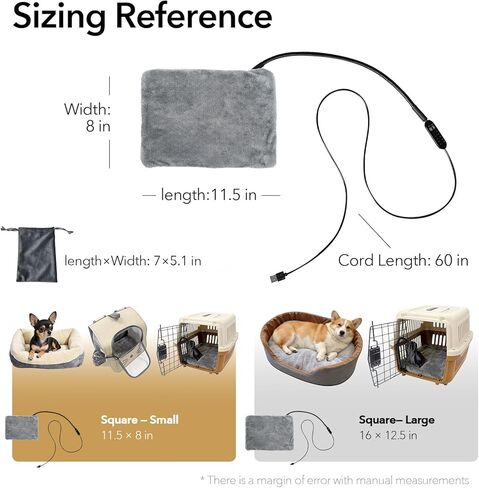وسادة تدفئة USB للقطط والكلاب في الأماكن المغلقة/السفر/الخارج - حقيبة بنك الطاقة وغطاء قابل للغسل، سخان مقاوم للماء آمن 5 فولت، 5 درجات حرارة ومؤقت، إيقاف تلقائي عند 140 درجة فهرنهايت، بطارية/جدار/سيارة تعمل (8 بوصة × 11.5 بوصة) in Kuwait