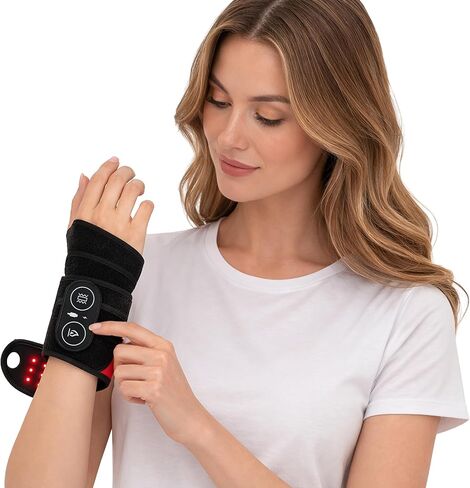 Cordless Wrist Heating Pad with Massage, Rechargeable Heated Wrist Brace for Carpal Tunnel & Arthritis Relief, Red Light Therapy, Adjustable Heat & Vibration, Gift for Men & Women in Saudi Arabia