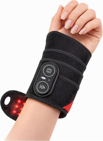 Cordless Wrist Heating Pad with Massage, Rechargeable Heated Wrist Brace for Carpal Tunnel & Arthritis Relief, Red Light Therapy, Adjustable Heat & Vibration, Gift for Men & Women in Saudi Arabia