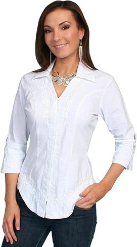 Scully Women's 3/4 Lenge Sleve Peruvian Cotton Top - PSL -063 WH in Saudi Arabia