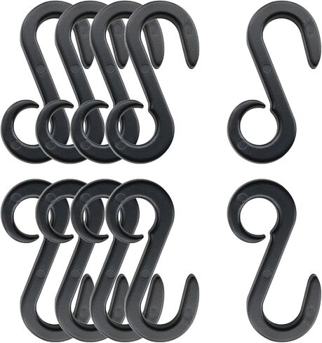 10PCS Plastic S-Shaped Double Ended Hooks with Elastic Cord Hooks Anti Loss Hook Clips for Tent Ropes Luggage Accessories Truck Cargo Nets Bungee Nets Car Tarpaulin Elastic Cords Black in Saudi Arabia