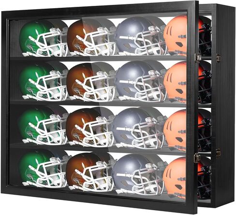 حافظة عرض خوذة كرة القدم المصغرة - حافظة عرض مثبتة على الحائط مع حماية من الأشعة فوق البنفسجية ومرآة خلفية - خزانة من الخشب الصلب الفاخر in Kuwait