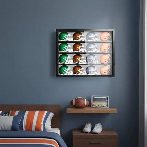 حافظة عرض خوذة كرة القدم المصغرة - حافظة عرض مثبتة على الحائط مع حماية من الأشعة فوق البنفسجية ومرآة خلفية - خزانة من الخشب الصلب الفاخر in Kuwait