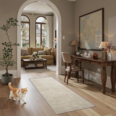 سجاد Valenrug قابل للغسل مقاس 5x7 - سجاد مقاوم للبقع مقاس 5x7 لغرفة المعيشة، سجاد مطبوع غير قابل للانزلاق لغرفة النوم، سجادة منطقة قابلة للطي وقابلة للغسل في الغسالة (5'x7'، بيج) in Kuwait