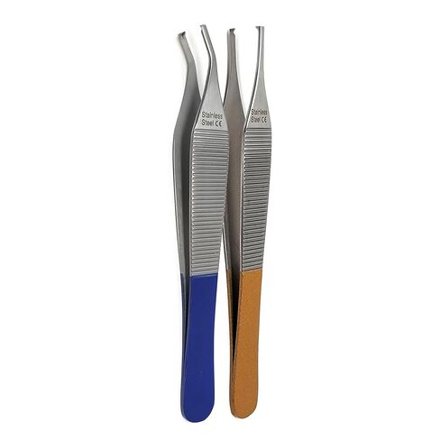 Set of 2 Adson Dissecting Non Toothed Forceps 4.75" Serrated Straight & Curved Color Coded Made of Premium Quality Stainless Steel in Saudi Arabia