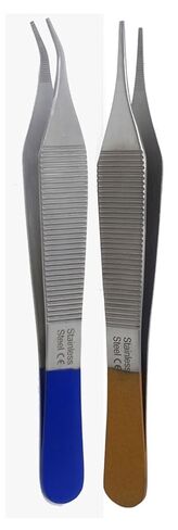 Set of 2 Adson Dissecting Non Toothed Forceps 4.75" Serrated Straight & Curved Color Coded Made of Premium Quality Stainless Steel in Saudi Arabia
