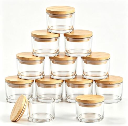 12 Pack 4 OZ Glass Candle Jars with Bamboo Lids – Bulk Empty Candle Containers for Making Candles, DIY Craft & Storage – Heat-Resistant Thick Glass(Clear) in Saudi Arabia