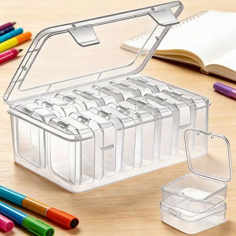 14 Small Jewelry Storage Boxes, Plastic Storage Boxes, Mini Clear Jewelry Organizer, with Hinged Lids and Rectangular Clear Craft Supply Boxes in Saudi Arabia