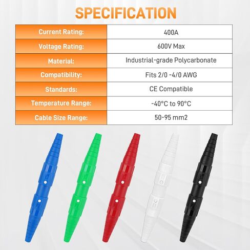 400A 600V AC CLS40 Camlock موصل الطاقة 5 ألوان 5 مجموعة ذكر و5 أنثى، سبائك النحاس، متوافقة مع كابل 2/0-4/0 AWG، لإضاءة المسرح متعددة الاستخدامات، توزيع الطاقة الصناعية in Kuwait