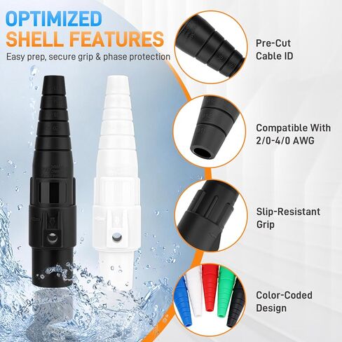 400A 600V AC CLS40 Camlock موصل الطاقة 5 ألوان 5 مجموعة ذكر و5 أنثى، سبائك النحاس، متوافقة مع كابل 2/0-4/0 AWG، لإضاءة المسرح متعددة الاستخدامات، توزيع الطاقة الصناعية in Kuwait