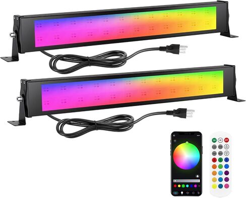 RIGIDON 4 Pack 28W LED Wall Washer Lights, Dimmable IP67 Waterproof Music Sync RGB Light Bars with APP & Remote Control, Outdoor Wall Lamps for Party, Stage, House Decoration in Kuwait