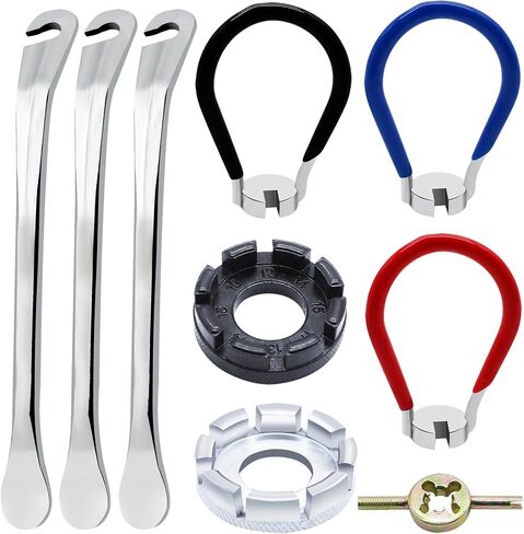 9Pcs Bike Spoke Wrench Tool Kit Bicycle Tire Levers Rim Truing Repair Tools Set Spoke Wrench with Rubber Handle, Bike Repair Tool Kit Bike Wheel Rim Correct Spoke Adjustment Repair Kit for Bicycles in Kuwait