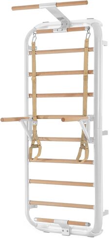 DHT Swedish Ladder 2.0, Wood Stall Bar with Suspension Trainer Straps, Pull-Up Dip Bar Attachment, 11 Strategic Rods, for Home, School, Physical Therapy and Gymnastics in Saudi Arabia