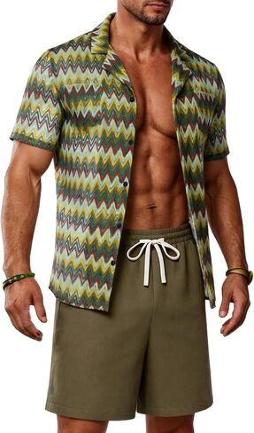 Mens 2 Pieces Outfits Summer Beach Set Tracksuit See Through Sheer Hollow Out Short Sleeve Lace Shirts and Shorts Sets in Kuwait