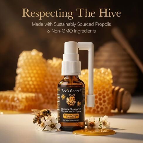 Bee’s Secret Bee Propolis Spray with Manuka Honey - Clinically Tested Throat & Immune Support - Standardized Promunel, Zinc & Riboflavin for Seasonal Wellness - Alcohol Free - 75 Servings, 1 fl oz. in Kuwait