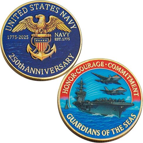 عملة تحدي الذكرى السنوية الـ 250 للبحرية الأمريكية - 1.77 بوصة مطلية بالذهب على الوجهين قابلة للتحصيل العسكري - عملة معدنية عالية الإغاثة من سبائك الزنك للمحاربين القدامى والبحارة وأنصار البحرية - هدية تذكارية للمحاربين القدامى in Kuwait