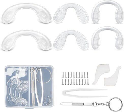 وسادة أنف زجاجية على شكل حرف U من السيليكون، 6 عبوات، 3 أحجام، بما في ذلك مسامير بسمك 2، مفك براغي صغير 3 في 1 in Kuwait