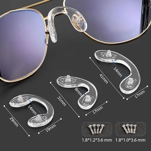 وسادة أنف زجاجية على شكل حرف U من السيليكون، 6 عبوات، 3 أحجام، بما في ذلك مسامير بسمك 2، مفك براغي صغير 3 في 1 in Kuwait