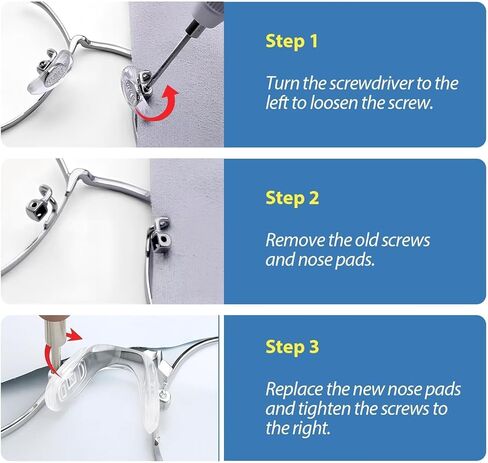 وسادة أنف زجاجية على شكل حرف U من السيليكون، 6 عبوات، 3 أحجام، بما في ذلك مسامير بسمك 2، مفك براغي صغير 3 في 1 in Kuwait