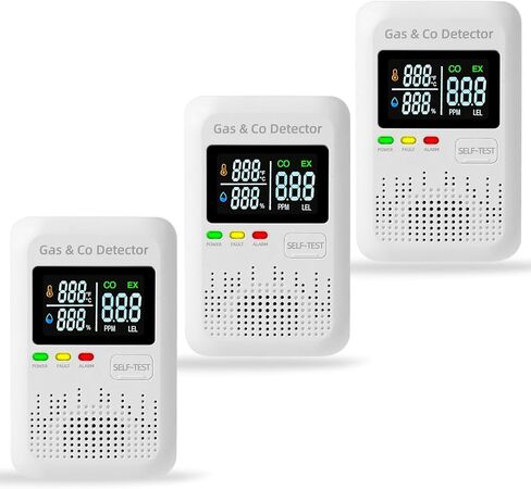 3 عبوات من كاشف الغاز المتفجر وأول أكسيد الكربون، توصيل بالغاز الطبيعي، إنذار البروبان وأول أكسيد الكربون، شاشة عرض رقمية 4 في 1 في الوقت الحقيقي للمنزل، السيارة الترفيهية، التخييم، الشقة in Kuwait