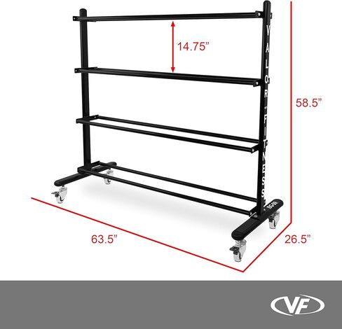 رف تخزين كرات التمرين ذو 4 طبقات من Valor Fitness مع عجلات - يحمل ما يصل إلى 20 كرة طبية وكرة حائطية - منظم صالة الألعاب الرياضية المنزلي المتين in Kuwait