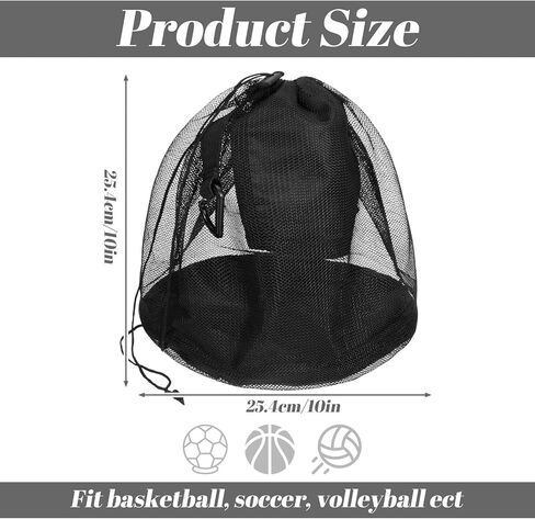 Mesh Ball Bag With Zipper Single Pocket Portable Drawstring Net Ball Storage Bag With Hanging Clip Fits All Kinds Of Basketball Football Volleyball For Men Women Black in Saudi Arabia