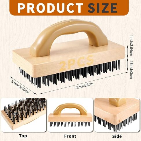 2 Pcs 9'' Ergonomic Steel Butcher Block Scratch Brush, Durable and Effective, Steel Wire Broiler Bristle Brush for Cleaning Dirt, Rust and Electroplating and Welding Operations in Saudi Arabia