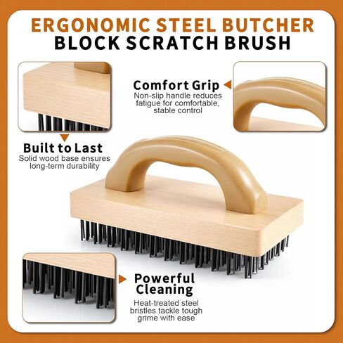 2 Pcs 9'' Ergonomic Steel Butcher Block Scratch Brush, Durable and Effective, Steel Wire Broiler Bristle Brush for Cleaning Dirt, Rust and Electroplating and Welding Operations in Saudi Arabia