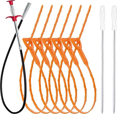 9-Piece Drain Clog Remover Kit - 35.5" Metal Clog Remover, 6x25" Drain Snake Hair Removal Tools, 2x18" Flexible Cleaning Brushes for Bathroom, Kitchen Sink, Shower, Toilet & Tub Drain Cleaning in Saudi Arabia
