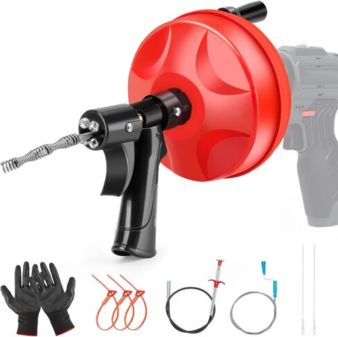 مثقاب تصريف السباكة بطول 35 قدمًا مع وظيفة السحب التلقائي، مجموعة أدوات فك الانسداد متعددة الملحقات لدش الحمام والحوض وإزالة انسداد المطبخ - مثالية لأصحاب المنازل والسباكين المحترفين in Kuwait