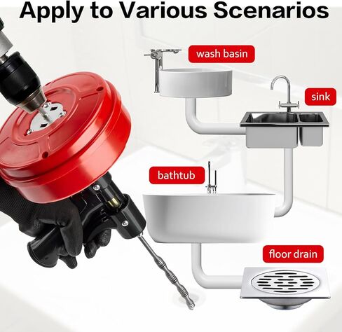 مثقاب تصريف السباكة بطول 35 قدمًا مع وظيفة السحب التلقائي، مجموعة أدوات فك الانسداد متعددة الملحقات لدش الحمام والحوض وإزالة انسداد المطبخ - مثالية لأصحاب المنازل والسباكين المحترفين in Kuwait