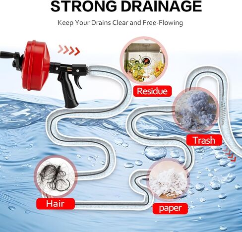 مثقاب تصريف السباكة بطول 35 قدمًا مع وظيفة السحب التلقائي، مجموعة أدوات فك الانسداد متعددة الملحقات لدش الحمام والحوض وإزالة انسداد المطبخ - مثالية لأصحاب المنازل والسباكين المحترفين in Kuwait