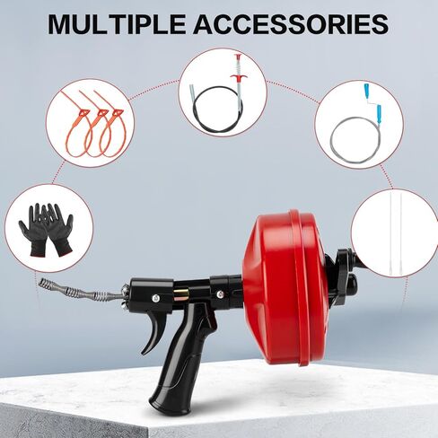 مثقاب تصريف السباكة بطول 35 قدمًا مع وظيفة السحب التلقائي، مجموعة أدوات فك الانسداد متعددة الملحقات لدش الحمام والحوض وإزالة انسداد المطبخ - مثالية لأصحاب المنازل والسباكين المحترفين in Kuwait