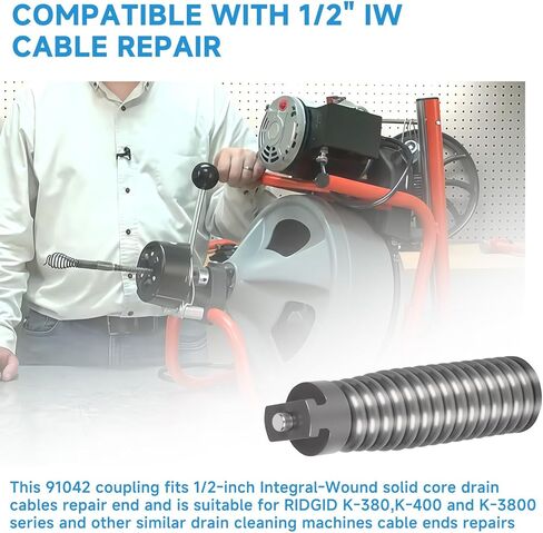 91042 اقتران إصلاح الكابل مناسب لتركيبات منظف الصرف RIDGID، 1/2 بوصة IW منظف صرف المجاري قطع غيار موصل إصلاح كابل الثعبان لمحول ملحقات طرف K-400 in Kuwait