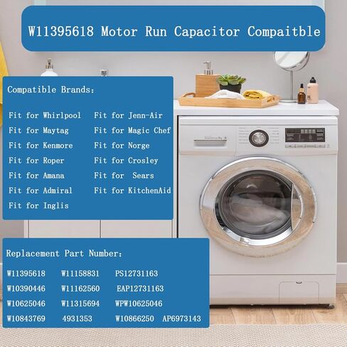 ترقية W11395618 W10625046 W11162560 استبدال مكثف تشغيل الغسالة لـ Whirlpool Kenmore Maytag Jenn-Air Magic Chef Washer Capacitor، استبدال WPW10625046 W10866250 W10843769 W10390446 in Kuwait