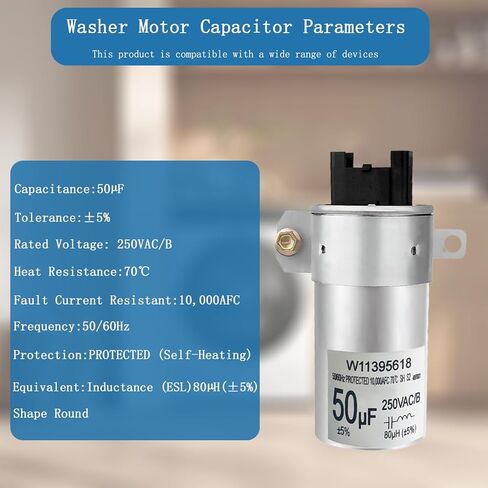 ترقية W11395618 W10625046 W11162560 استبدال مكثف تشغيل الغسالة لـ Whirlpool Kenmore Maytag Jenn-Air Magic Chef Washer Capacitor، استبدال WPW10625046 W10866250 W10843769 W10390446 in Kuwait