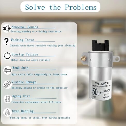 ترقية W11395618 W10625046 W11162560 استبدال مكثف تشغيل الغسالة لـ Whirlpool Kenmore Maytag Jenn-Air Magic Chef Washer Capacitor، استبدال WPW10625046 W10866250 W10843769 W10390446 in Kuwait