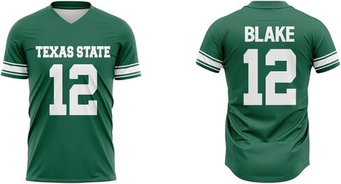 قميص كرة القدم في ولاية تكساس ، رقم 12 ، الأخضر والأبيض ، V-Neck S Bakula Paul Blake State Fightin 'Armadillos Football Sewn in Saudi Arabia