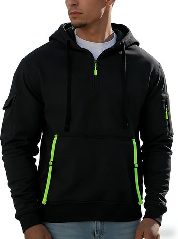 Men's Quarter Zip Hoodie, Fleece Lined Loose Fit Work Tactical Cargo Sweatshirt with Pockets in Saudi Arabia