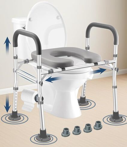 Toilet Seat Riser Extra Wide, 500lb Raised Toilet Seat with Handles,Seat Height Adjustable from 19“ to 25" and Internal Width from 25.5“ to 30.5, Handicap Raised Toilet Chair for Seniors in Kuwait